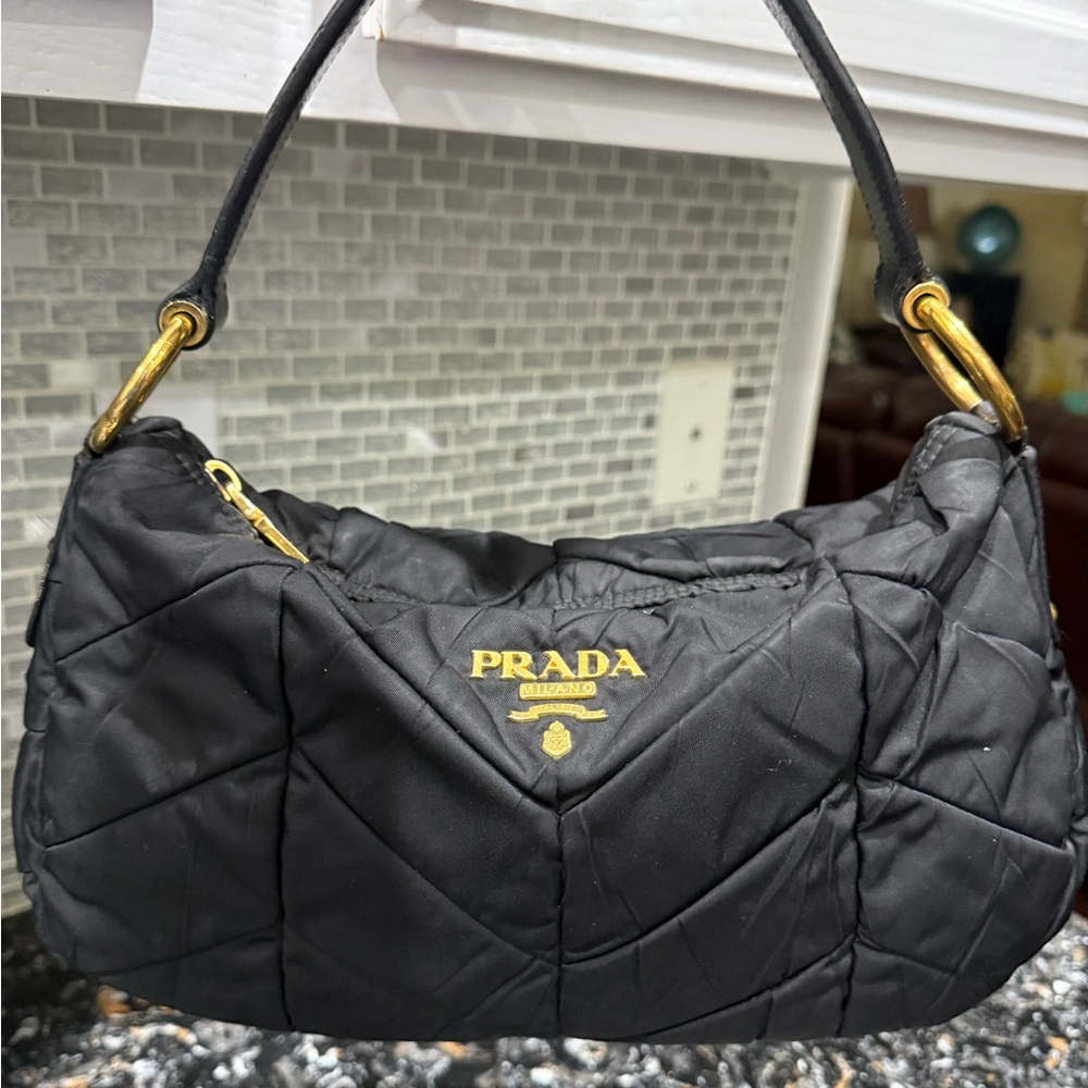 PRADA Tessuto Chevron Nylon Hobo Bag With COA